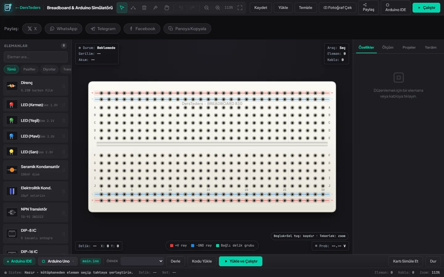 gerçekçi breadboard simülatörü ekran görüntüsü
