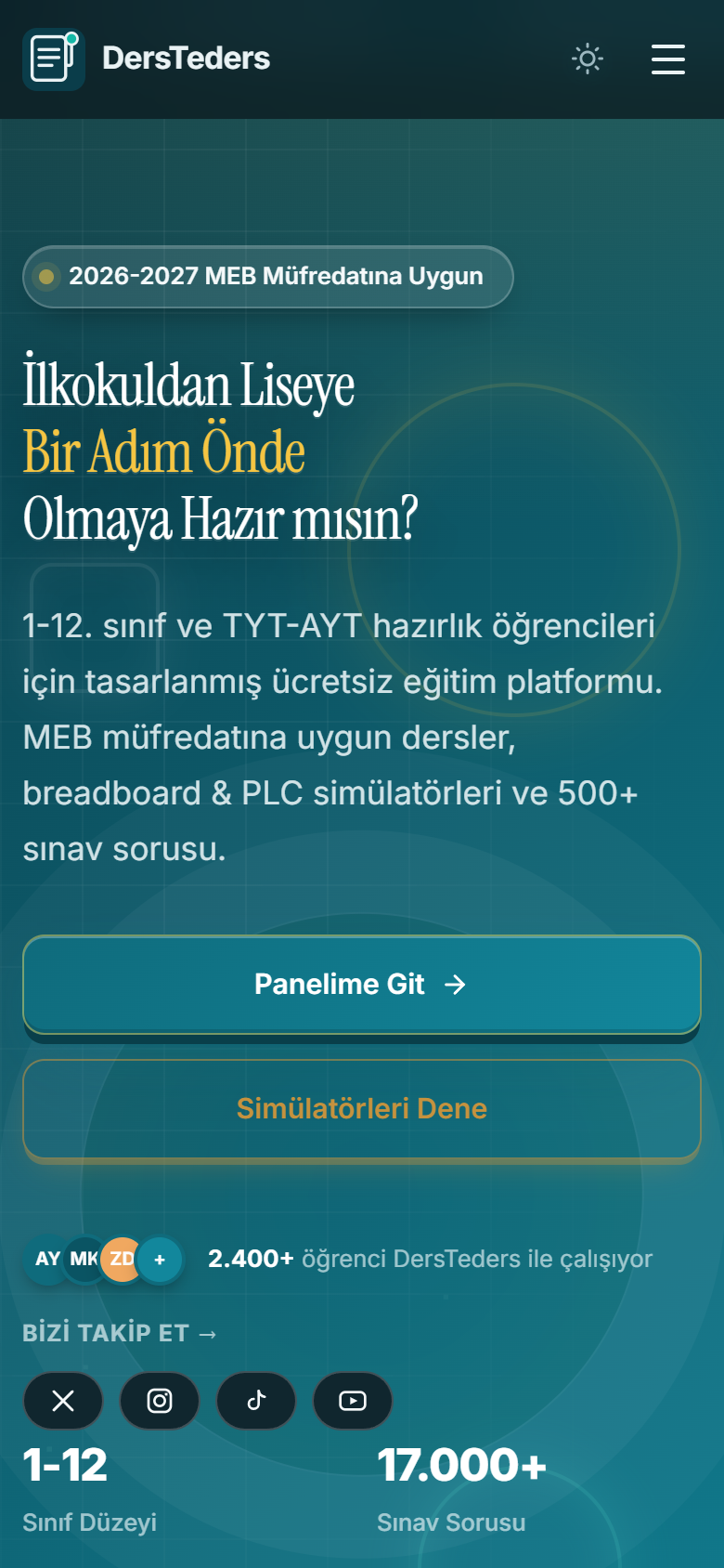 DersTeders ana sayfa mobil görünümü